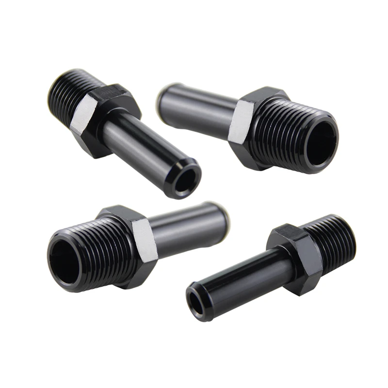 4PCS 1/2" NPT Male to AN10 Hose Barb Straight Aluminum Adapter Fitting Black