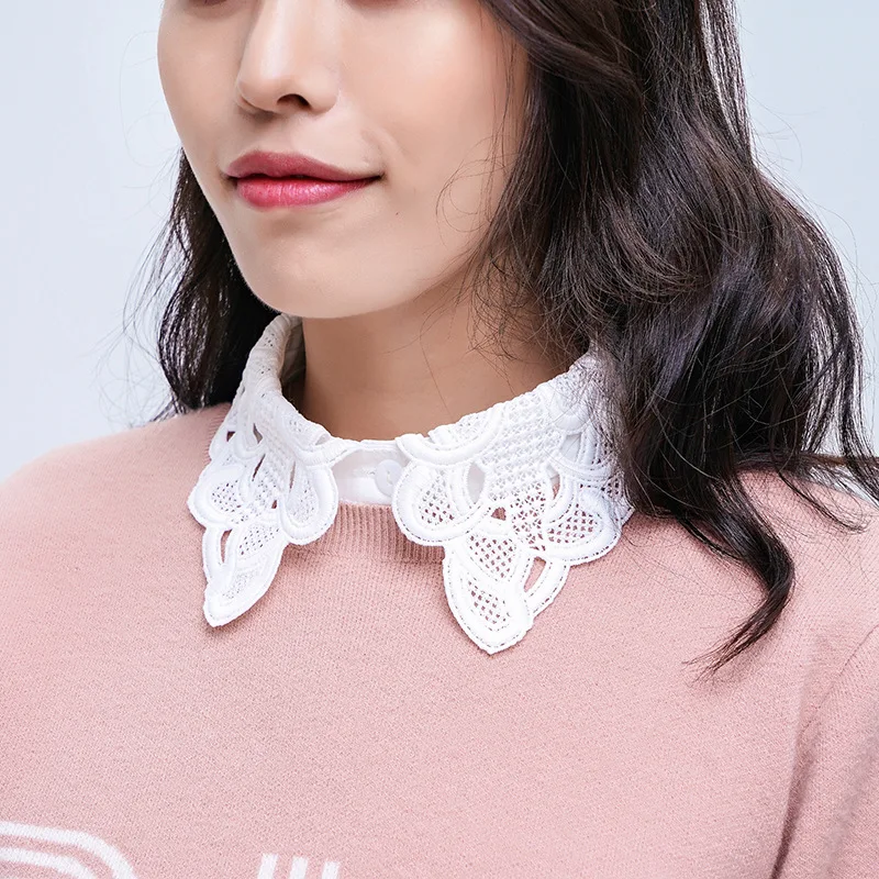 

Sitonjwly Women New Flower Embroidery False Collar Black Shirt Fake Collar Tie Vintage Detachable Collar Lapel Blouse Top