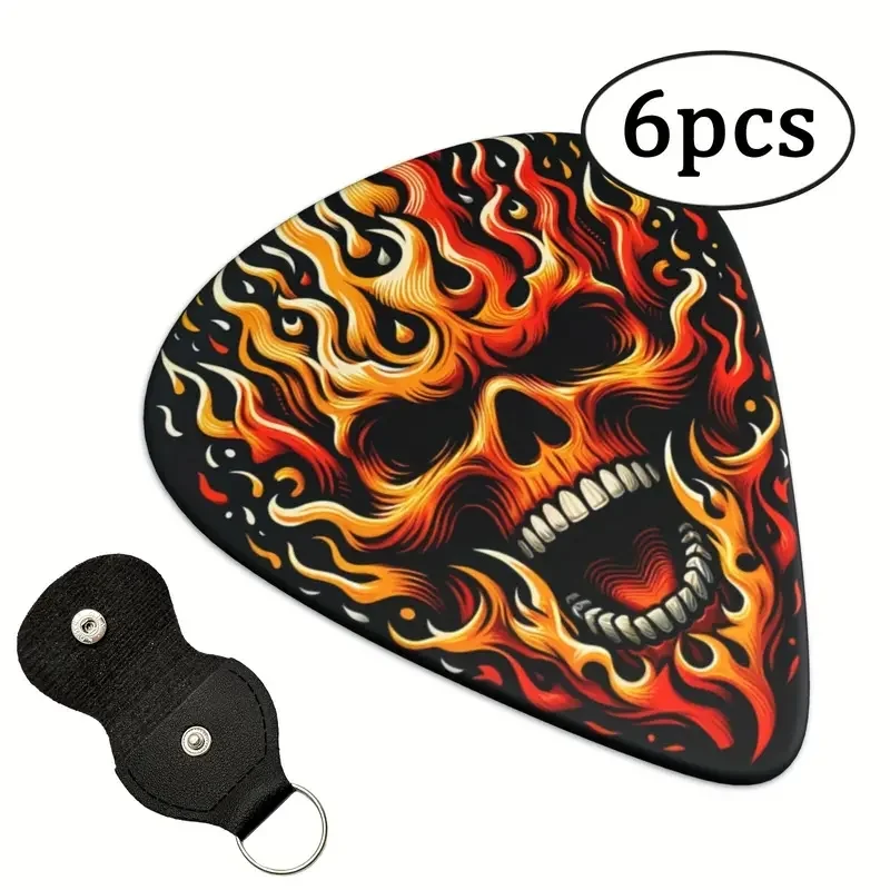 6 Pcs Guitar Picks Double-Sided Printed Ukulele Guitar Finger Shrapnel Keychain Holster Gift For Music Lovers