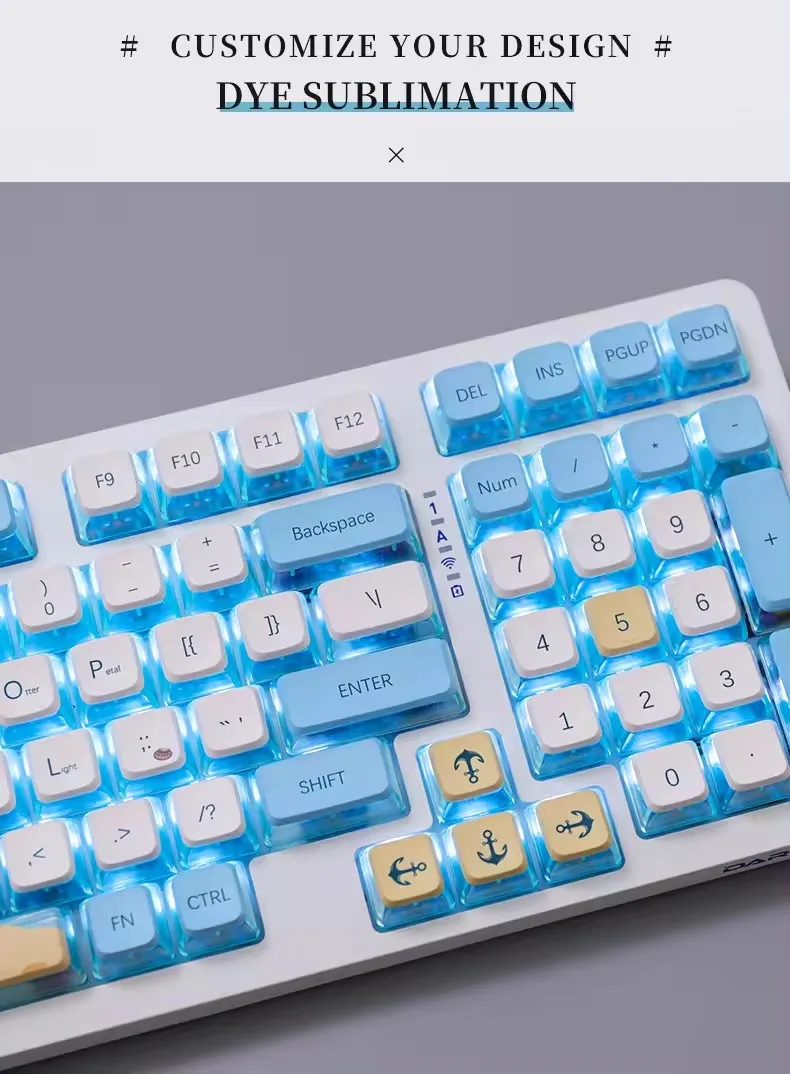Summer Beach Ocean Pudim Keycaps Transparentes Keycaps Azuis Brancos da Baleia Sublimação Dupla Pbt 118 Keycaps Asa Chave - Imagem 4