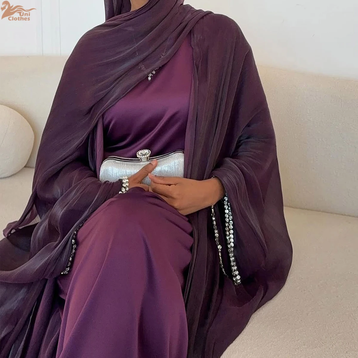 white christmas dresses Modest Muslim Woman's Empire Waist Shimmery Tulle Dress - 36229