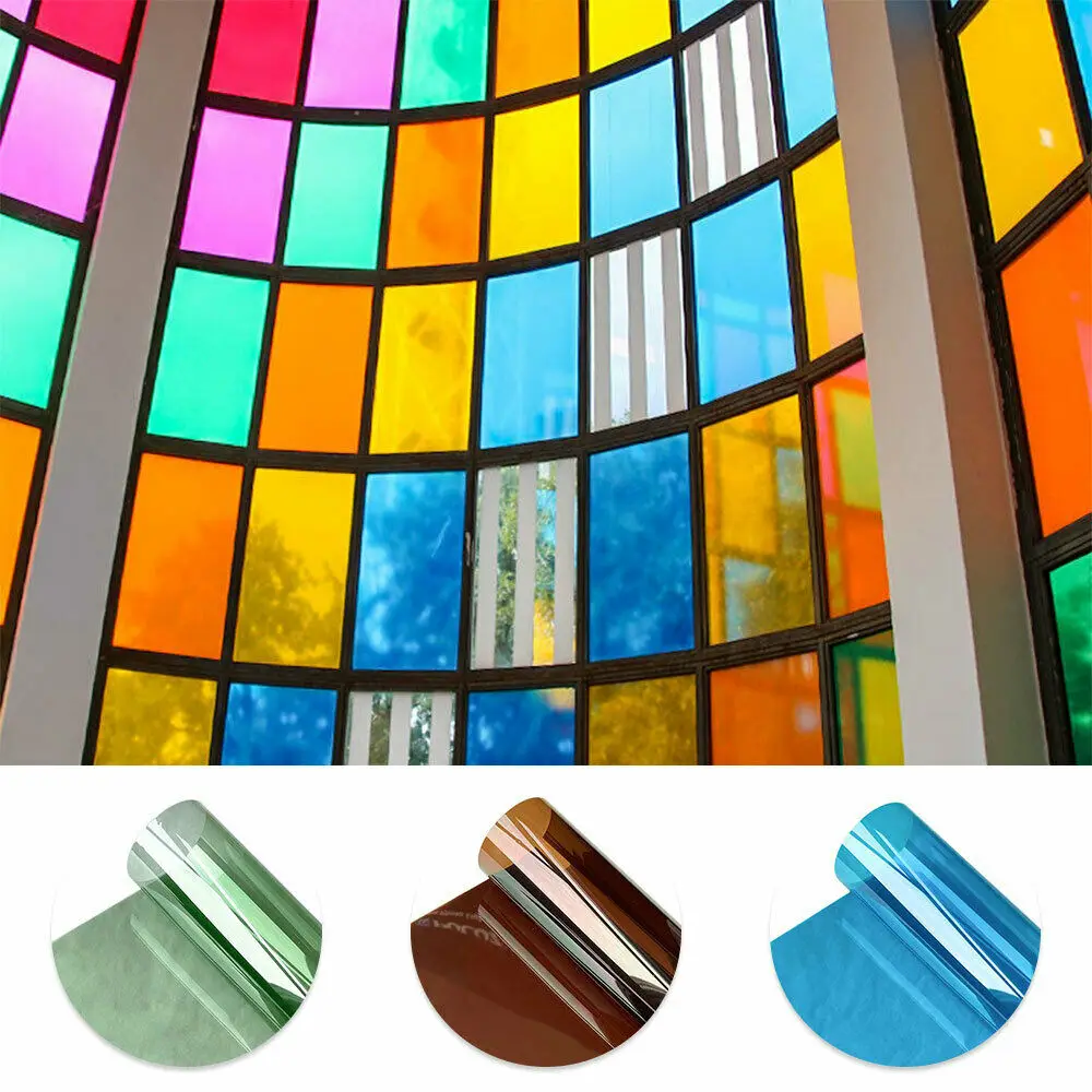 Description Picture 4 of item20x30cm 6pcs Bundle Transparent Decorative Window Film Anti UV Colorful Adhesive Vinyl Sheets Glass Film for Festival Home Decor