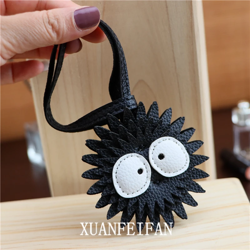 Black Coal Ball Leather Keychain Bag Bag Pendant Cute Simple Personality Female Tide With Accessories Ugly Cute Little Coal Ball