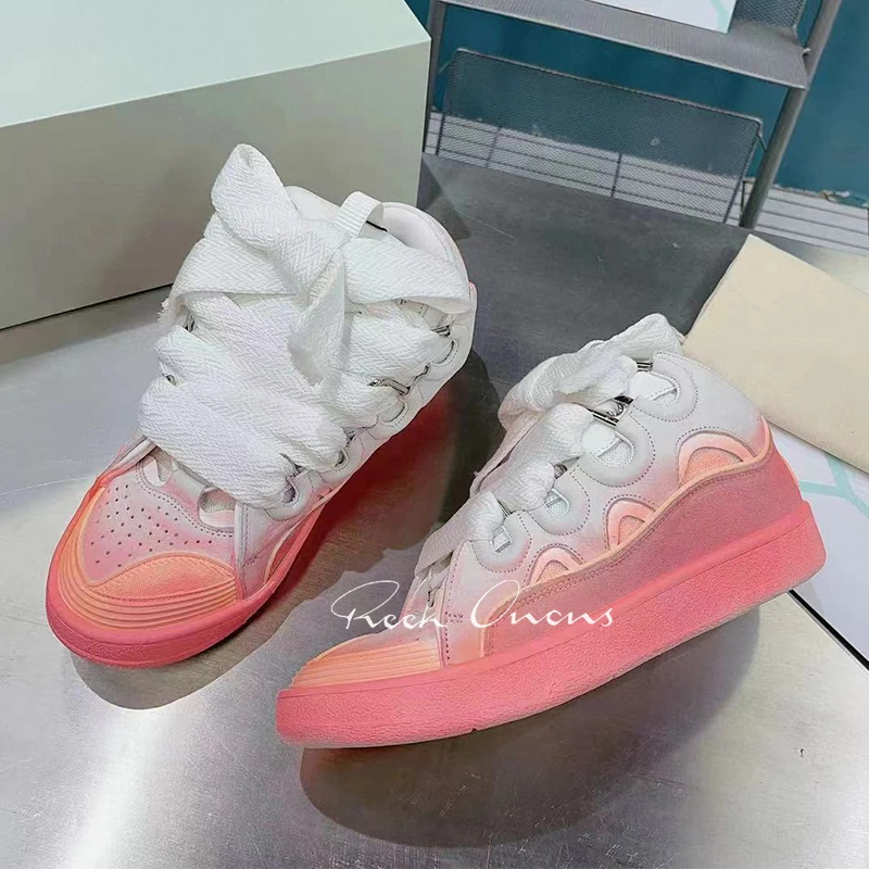 

Autumn New Ladies Lace-up Running Shoes Colorful Colors Shoelace Design Round Head Sneakers Wear Resistant Platform Lovers Shoes