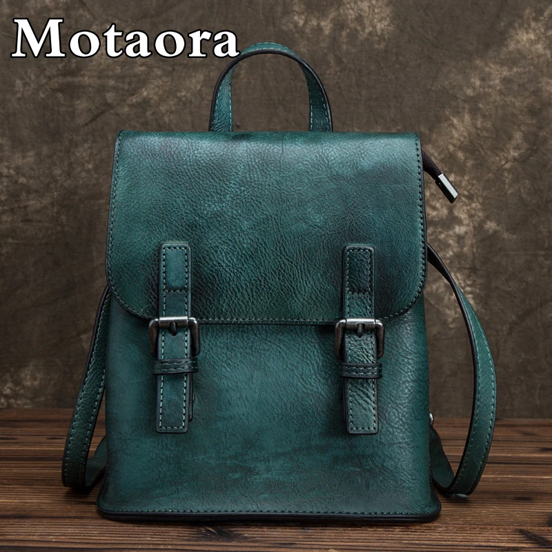 

MOTAORA 2024 New Vintage Genuine Leather Women Backpacks Handmade Cowhide Girls School Luxury Bags For Teenage Female Travel Bag