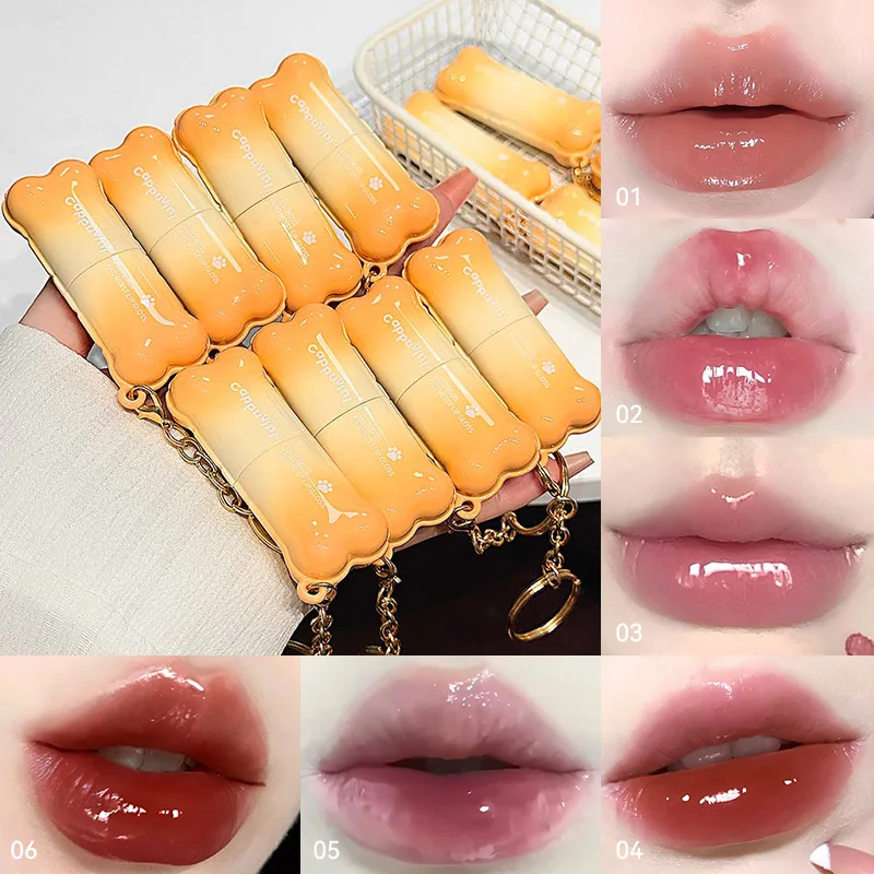 PINKCOCO Bear Doodle Mirror Lip Glaze Long-Lasting Shiny Lip Gloss Student-Friendly Skin-Brightening Nude