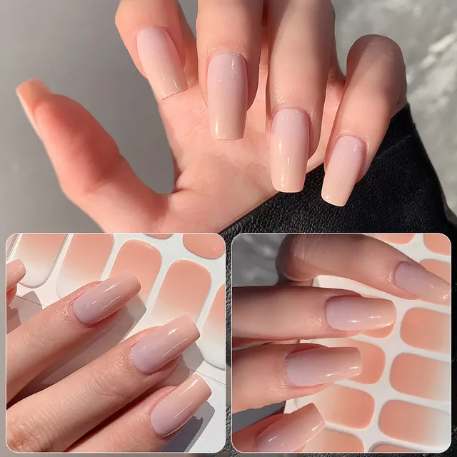 14/16Tips Full Cover Gradient Nail Stickers Multi Color Self Adhesive Slider No Need UV Lamp Cured Press ON Nail Decal 2