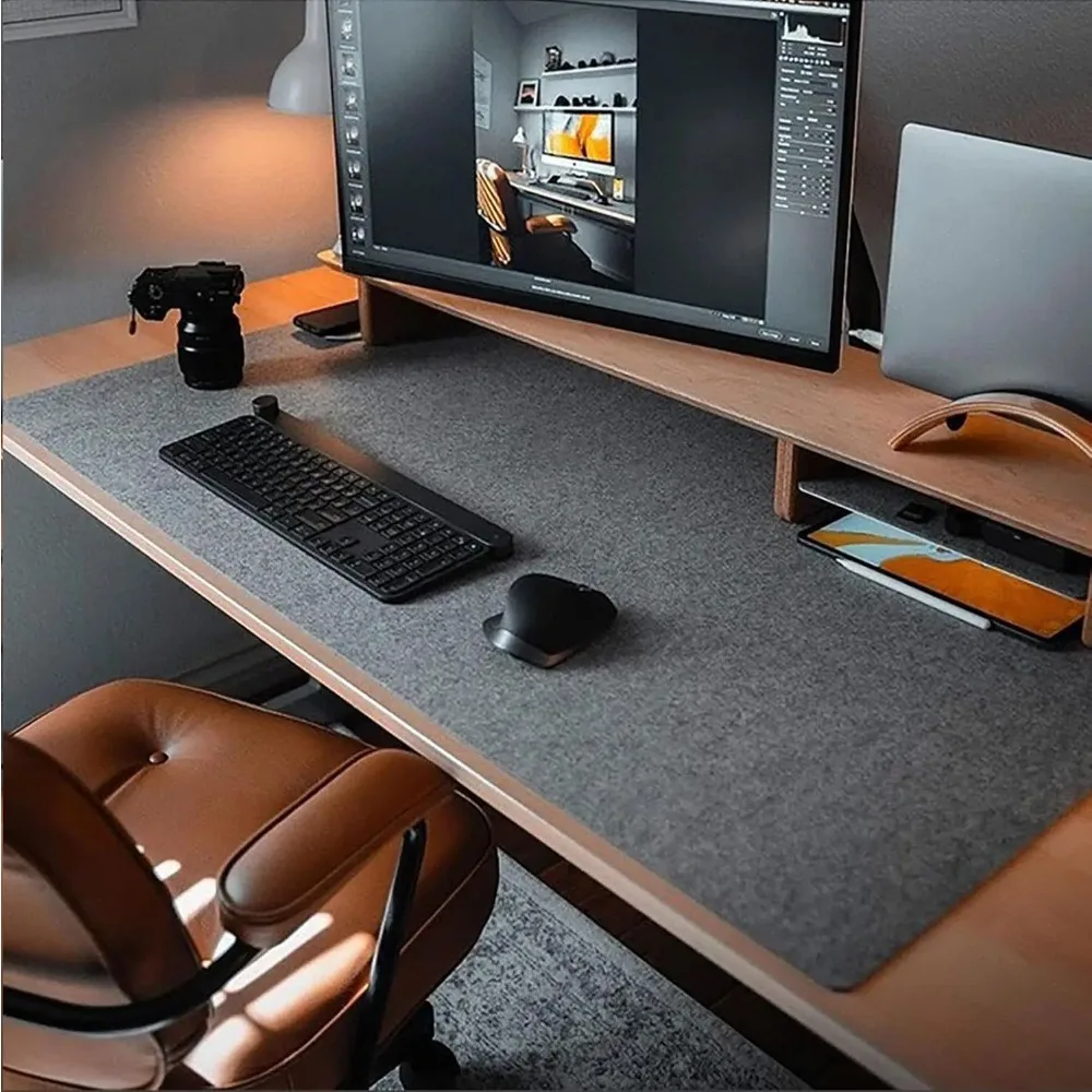 Large Dark Gray Felt Desk Mat - Premium Mouse & Keyboard Protector