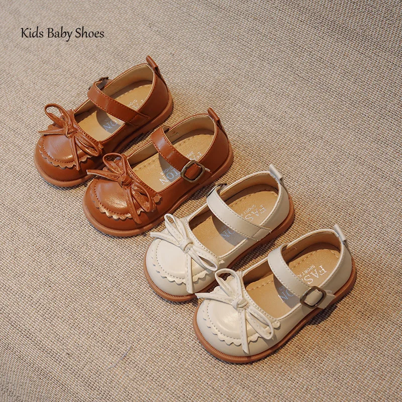Girls PU Shoes Spring Soft Sole Anti Slip Bow Children Solid Color Loafer Flats Size 21-30 Girls Shoes Girls Flats