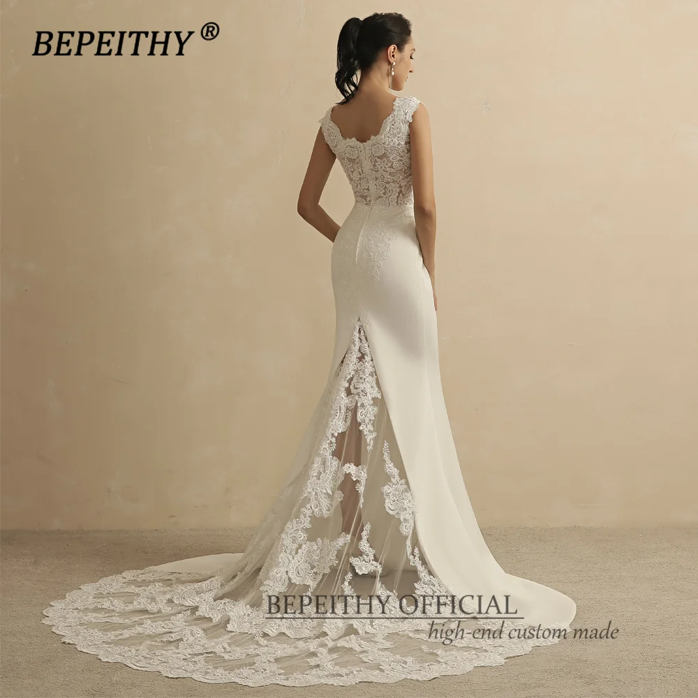 BEPEITHY Customized V Neck Mermaid Wedding Party Dress Sleeveless Court Train Vintage Boho Bridal Gown For Women Online Shopping 2