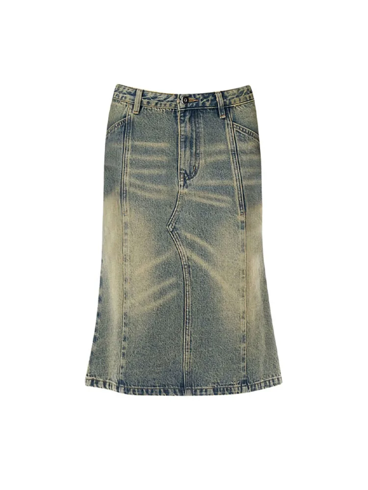 

Женская винтажная юбка-годе в американском стиле Y2k, синяя Облегающая джинсовая юбка средней длины с высокой талией, пикантная кокетка в стиле 1920-х, новый тренд на лето