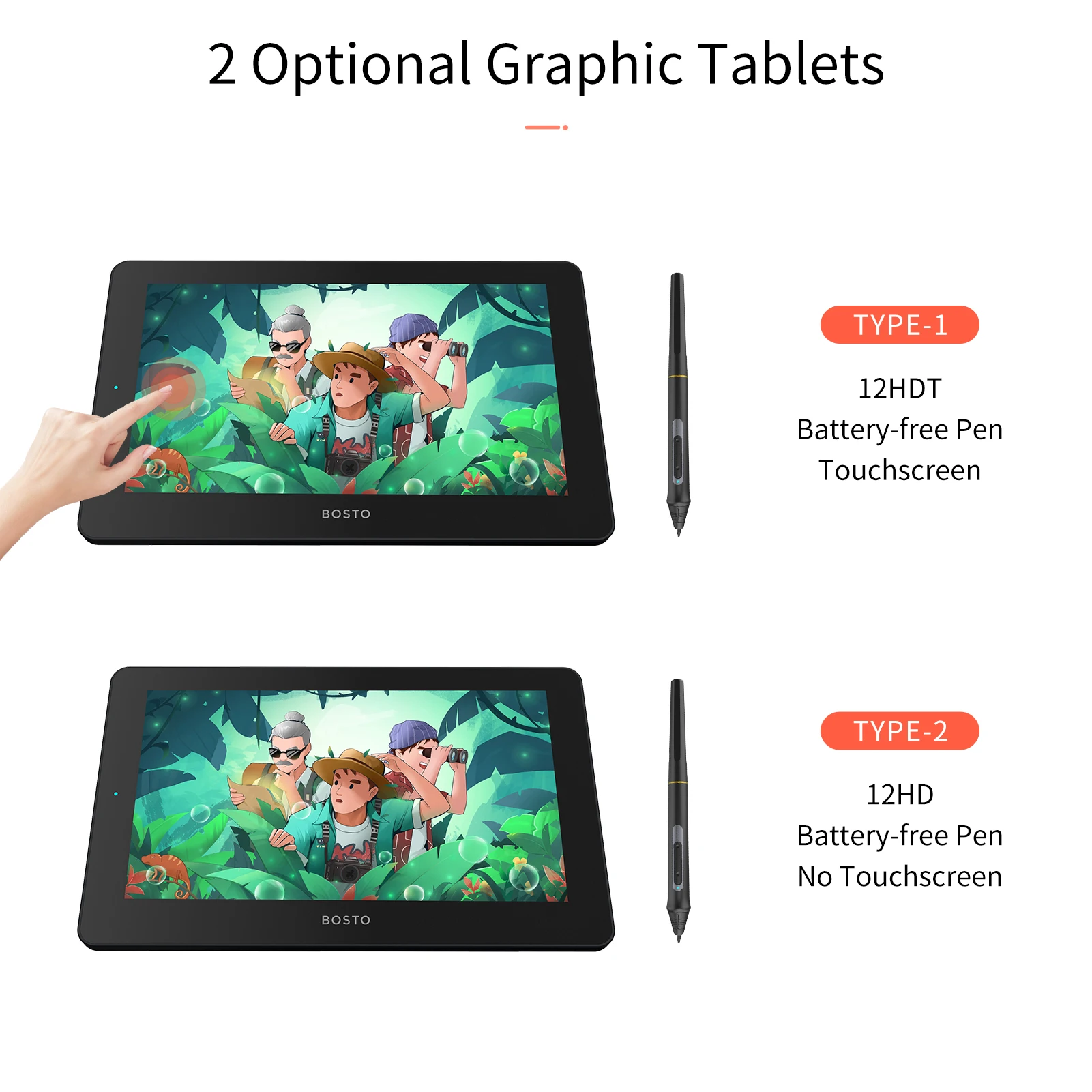 BOSTO 11.6" Graphics Drawing Tablet BT-12HD/BT-12HDT/12HD-A Digital Drawing Tablet HIPS LCD 1366*768 Display 8192 Pressure Level - Image 2