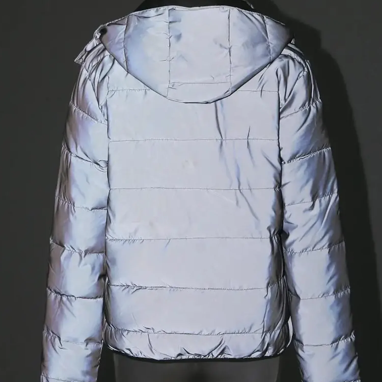 Thermal-Insulated Reflective Parka Jacket Unisex Winter Coat Detachable Hood Night Commuting Safety Outerwear Cycling Outdoor