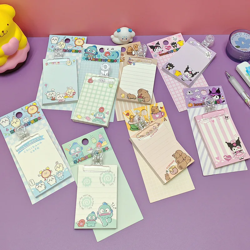 

16pcs/boxed New Cartoon Chiikawa Capybara Kuromi Clip Notepad Mini Note Diary Student School Stationery Wholesale