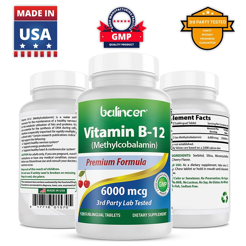 

Balincer Vitamin B-12 Supplement - Supports Body Energy, Brain and Healthy Immune System, Gluten Free