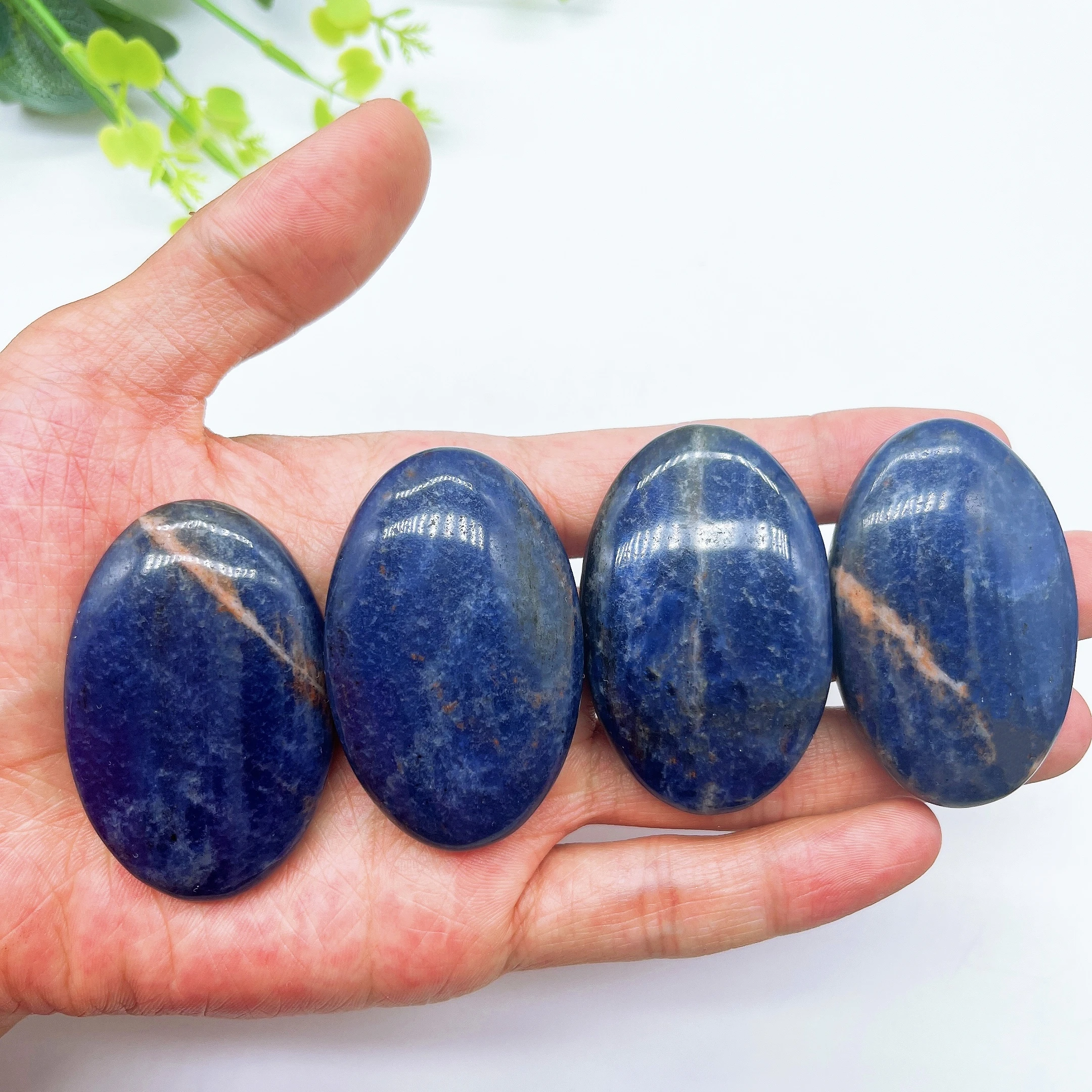 Natural Sodalite Pocket Palm Stone Crystal Energy Gemstone Thumb Toy Hot Compress Crafts Reiki Healing Gift Mineral message tool