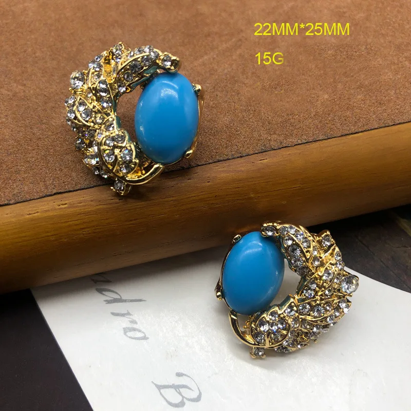 Classic Versatile Vintage Leaf Shape with Rhinestone Light Luxury Turquoise Earrings