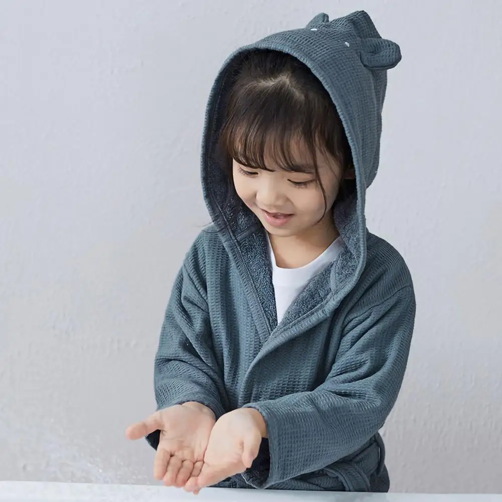 Kids Bathrobe Hooded Belted Pocket Thick Soft Quick Water Absorbent Solid Color Boys Girls Toddlers Robe Pajamas Sleepwear