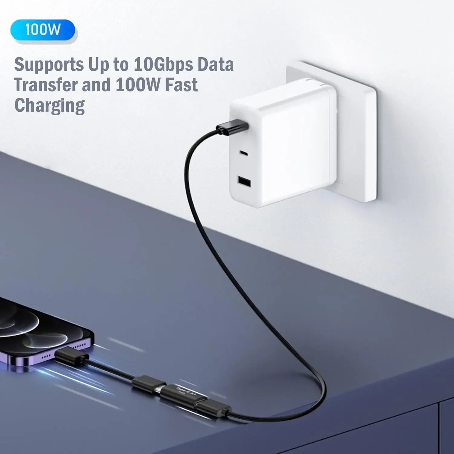 1/2팩 USB C 암-암 어댑터 타입 C 3.1 연장 커넥터 10Gbps 고속 데이터 전송 (노트북, 휴대폰용)
