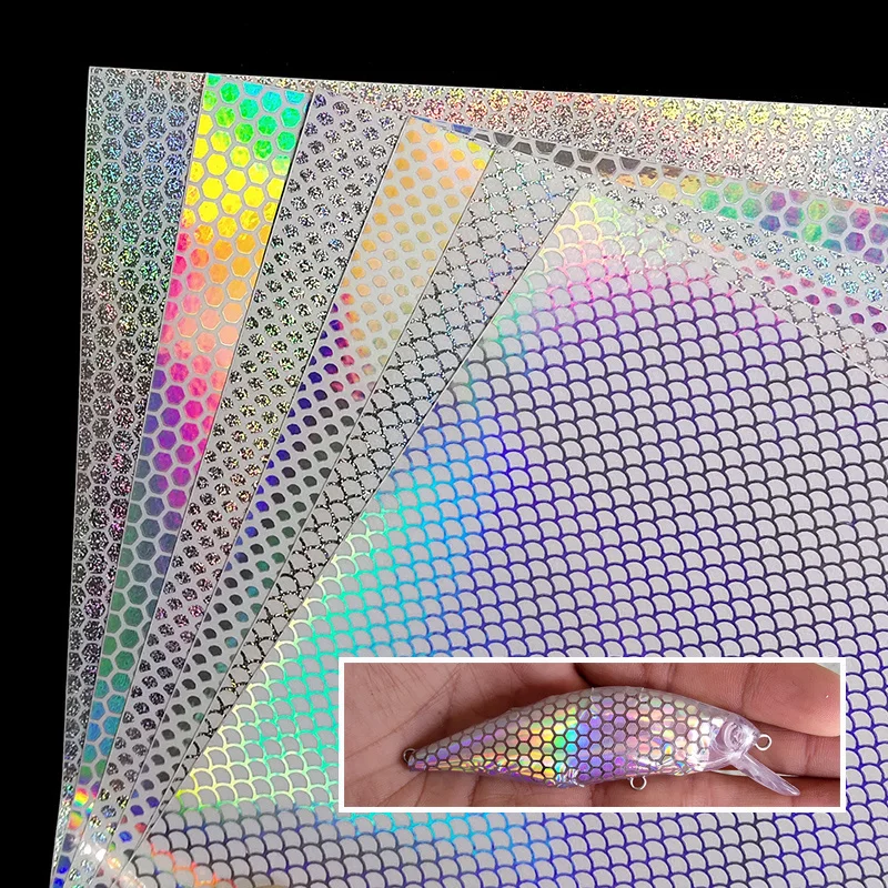 Fishing Lure Stickers 10pcs/lot 20X10cm Clear Laser Fish Scale Adhesive