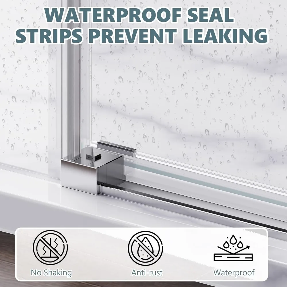 Frameless Shower Glass Door, 60" W x 76" H Sliding Shower Door with 5/16" Glass Door, Seal Strip Handle Smooth Track Shower Door 4