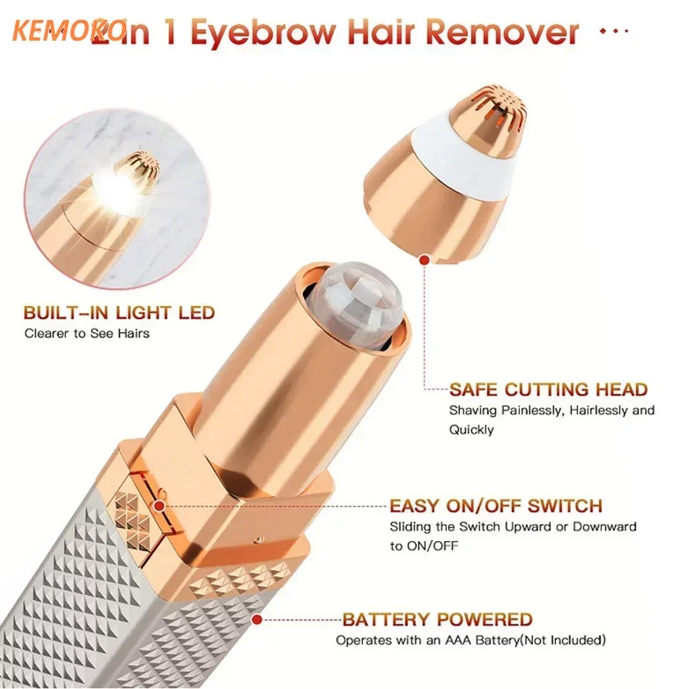 4 In 1 Lipstick Shaver Painless Mini Hair Removal Shaver Electric Nose Hair Epilator Face Armpit Hair Remover Eyebrow Trimmer 4