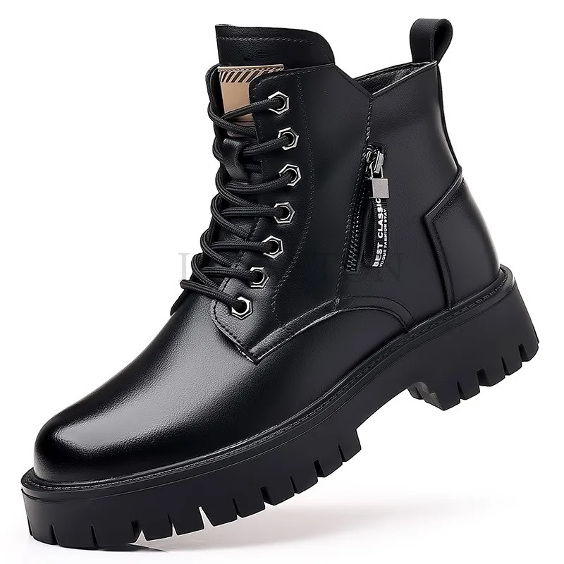 

Zipper Man Height Boot Ankle Men Leather Boots High Heel Male Elevator Botas Masculino Hidden Heel 8CM Increasing