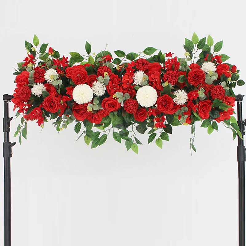 Fila de flores artificiales de lujo, centro de mesa de boda, Fondo de flores, arcos de pared, decoración Floral de escenario de fiesta, Rosa Blanca, 100cm - Imagen 2