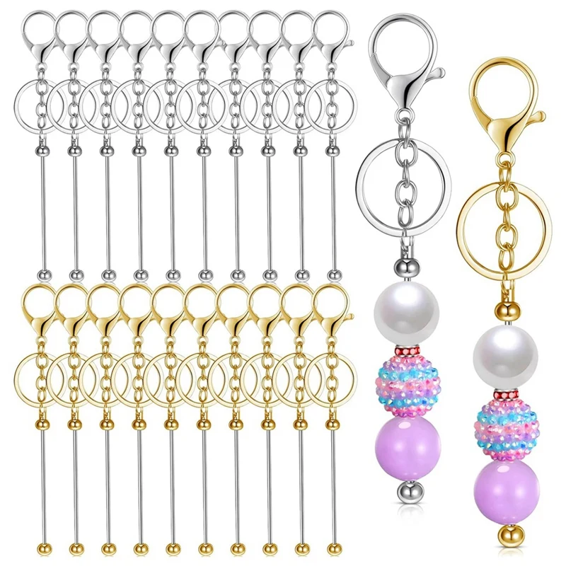 

20Piece Beadable Keychain Bars Metal Beaded Blank Keychains Charms DIY Keychain Supplies Bulk Gold&Silver