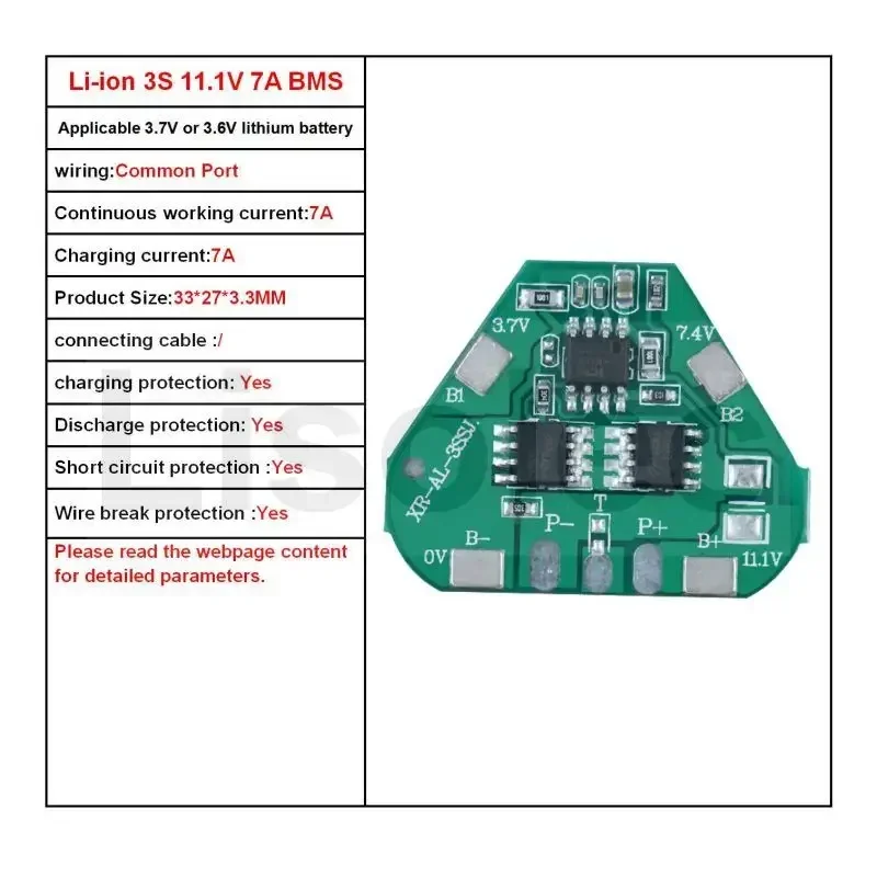 BMS 3S 12V 7A Panneau Protection Batterie Lithium 18650 Lot 3 PCS