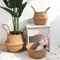 Storage Baskets Straw Wicker Rattan Hanging Flowerpot Seagrass Folding Laundry Clthoes Baskets Garden Plant Basket Home Decor 3