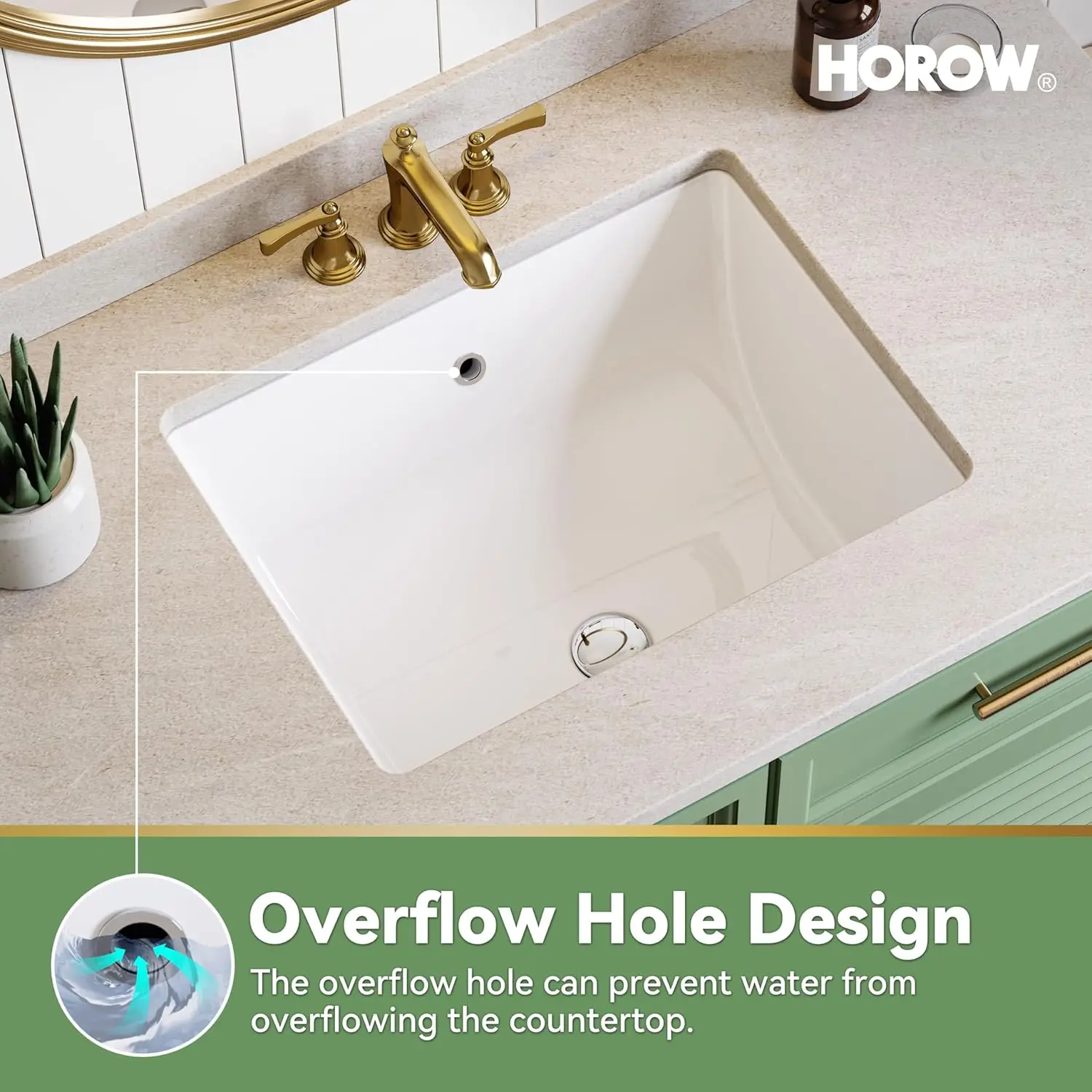 Undermount Bathroom Sink Rectangle, 20 x 15 Inch Rectangular Vessel Sink with Overflow, Ceramic Under Counter Sink for Bathroom 5