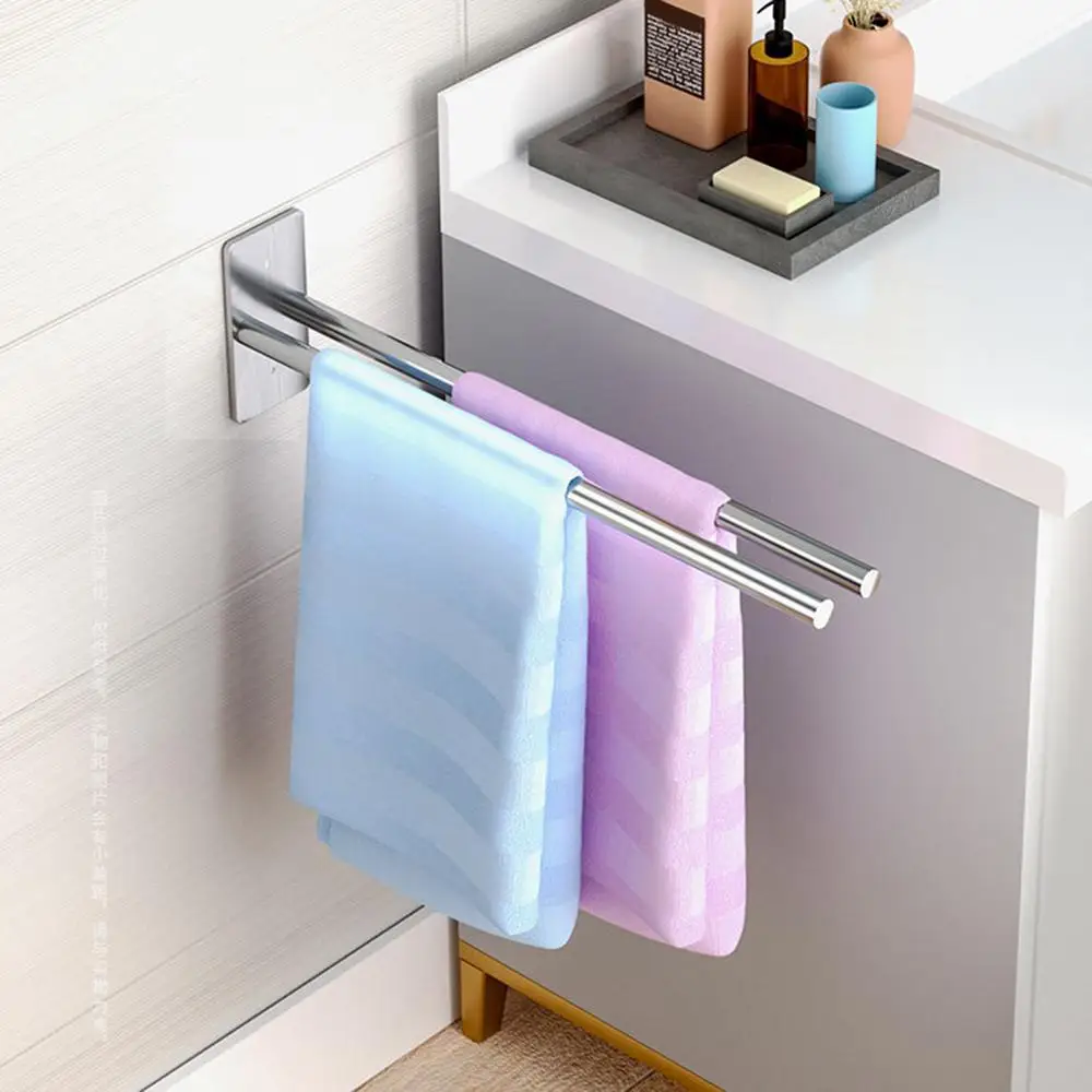 Description Picture 3 of itemAdhesive Bath Towel Bar Self Adhesive Hand Towel Holder Carbon Steel Bath Wall Shelf Rack Towel Stick On Sticky Hanger Double