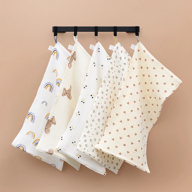 Cotton Gauze Baby Towel Newborn Bath Towel Cartoon Print Long Burp Cloths Muslin Squares Babies Accessories