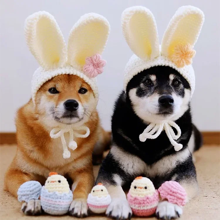 Hot Sale Hand Crochet Cute Little White Rabbit Ear Pet Dog or Cat Dress Up Hat