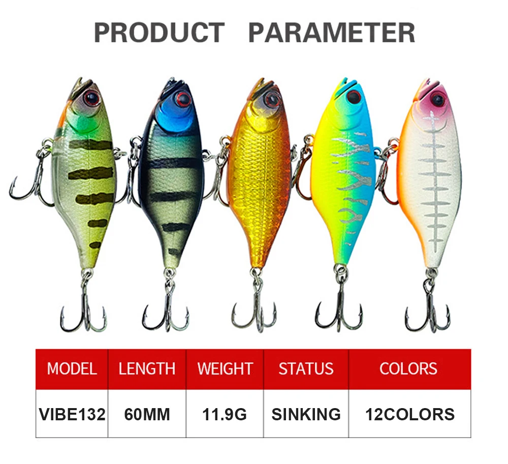 Description Picture 4 of item6cm 11.9g Fishing Lures Sinking VIB Wobbler Long Casting Vibration Artificial Hard Bait Jerkbait Seawater Fishing Bass VIBE132