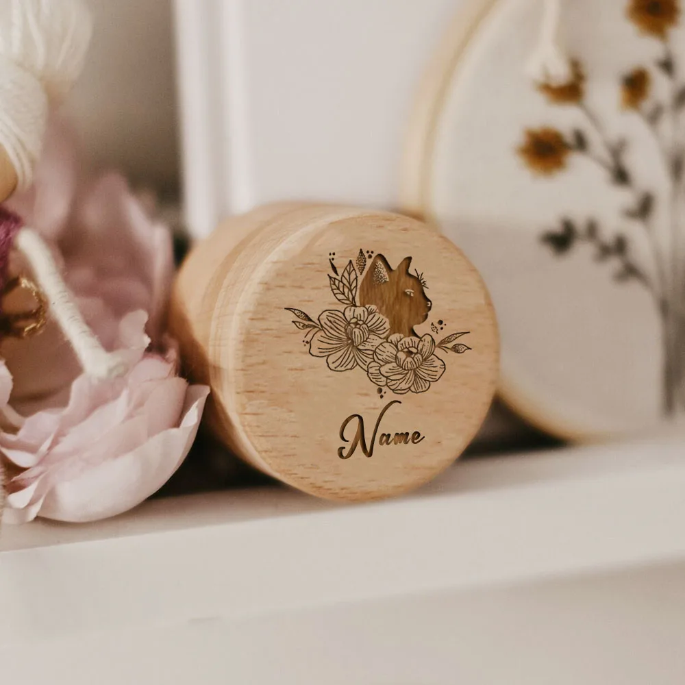 Wooden Carving Name Cat Butterfly Printed Pet Hair Storage Box Cat Tooth Memorial Box