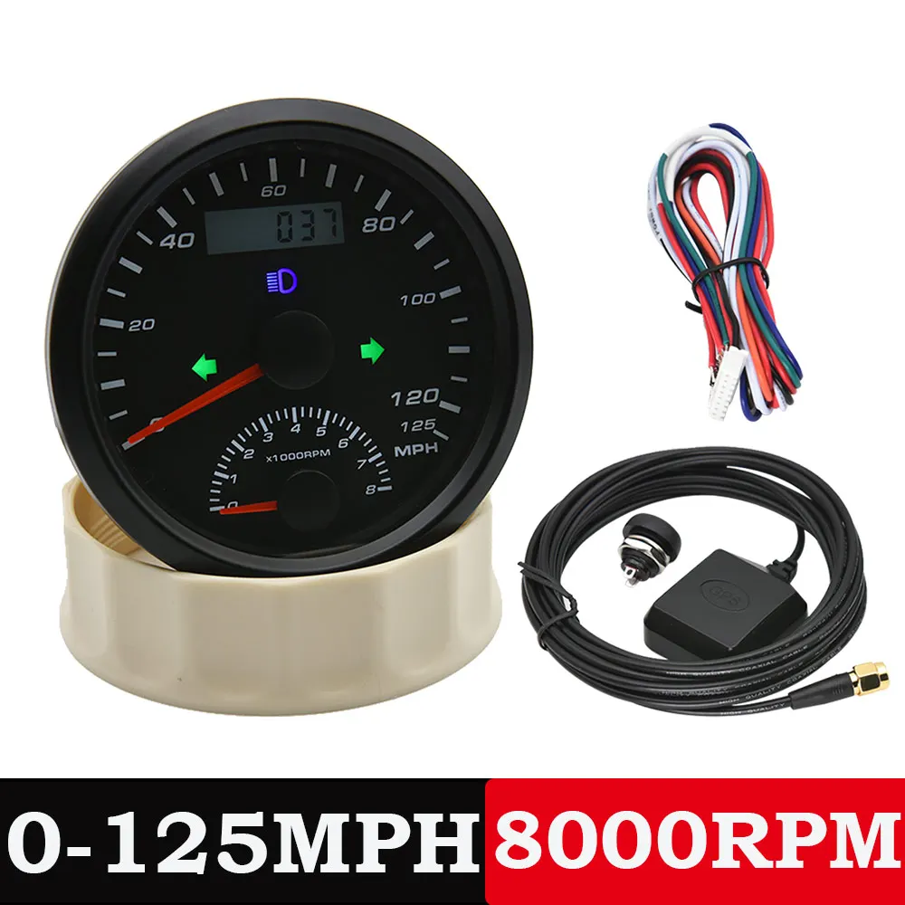 

AD Universal 85mm GPS Speedometer Gauge 0-125MPH 0-200MPH With Tachometer 8000 RPM for Marine Boat Car Motorcycle Waterproof