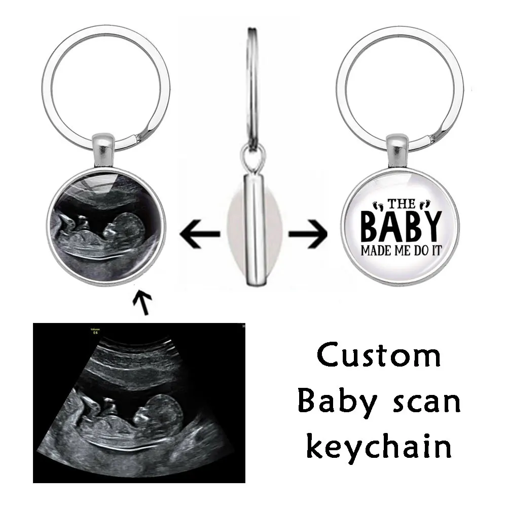 

2 Sides Personalized Baby Scan Keychain Special New Born Custom Photo Glass Cabochon Keyring Jewelry Gift Key Holder For Mom Dad