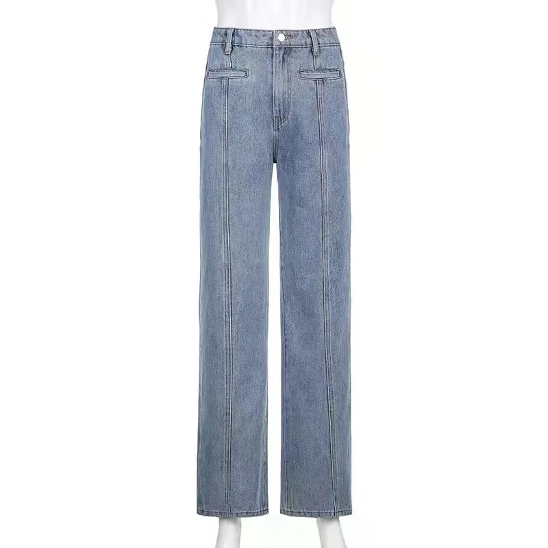 Vintage Star Print High Waist Jeans Women Harajuku 90s Aesthetic Denim Long Trousers Ladies Streetwear Outfits Straight Pants images - 6