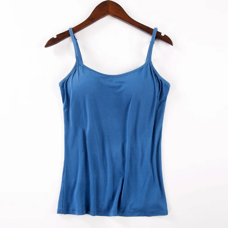 Sports Tank Women Summer Padded Tank Top Soft Casual Bra Ladies Spaghetti Cami Top Vest Female Camisole Built In Bra Adjustable Strap