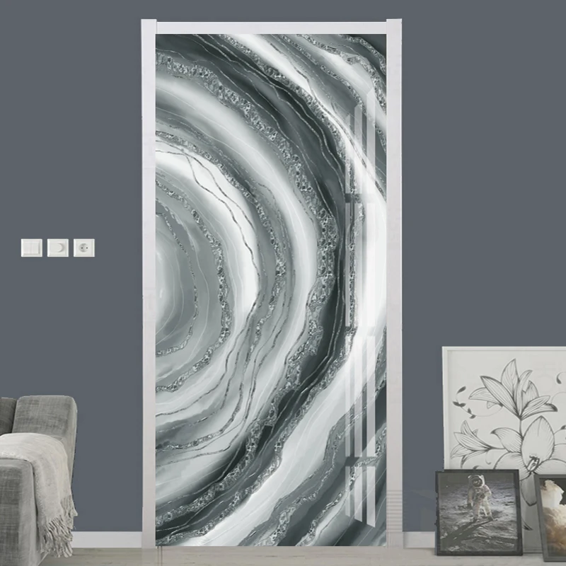 PVC Self-Adhesive Waterproof 3D Stereo Line Marble Wallpaper Living Room Bedroom Door Sticker Home Decor Door Decal 3D Stickers