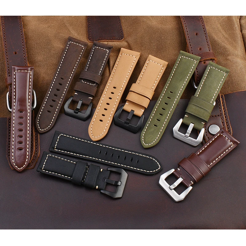 Men's Genuine Leather Watchband - Frosted Cowhide Strap in Various Sizes