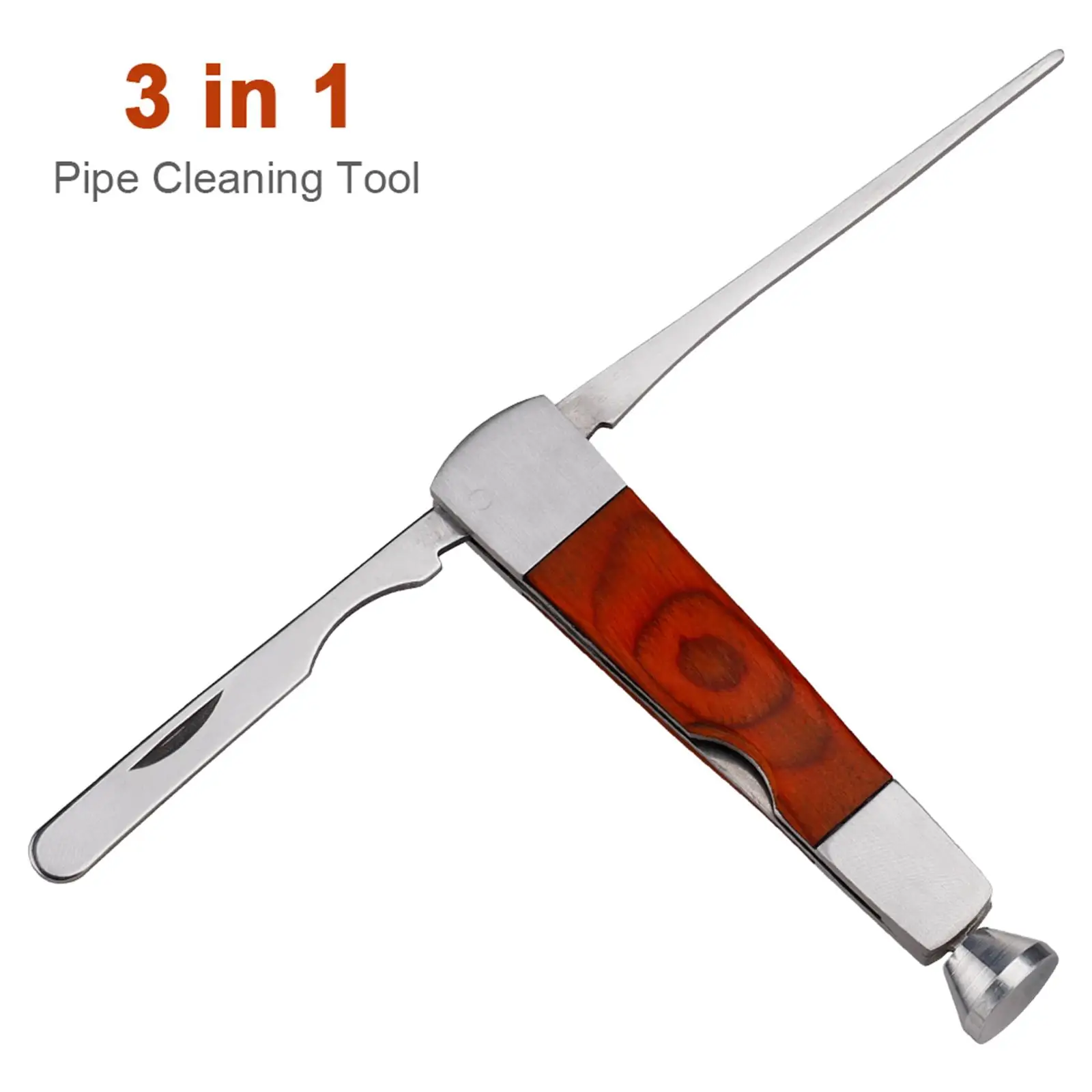  3 In 1 Stainless Steel And Rosewood Tobacco/Smoking Pipe  Scraper Nozzle Cleaner Tamper Tool Set