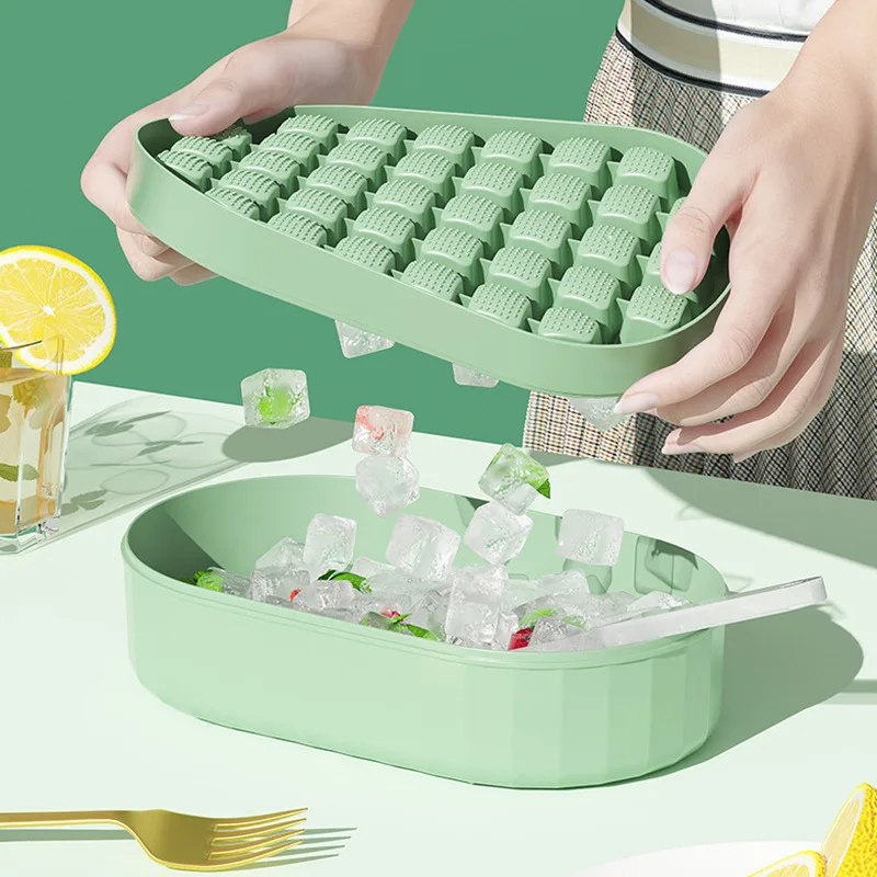 Ice Mold Box One Button Press Ice Cube Maker With Shovel Ice Tray Mold With  Storage Box With Lid Drinkware Kitchen Bar Tool - AliExpress