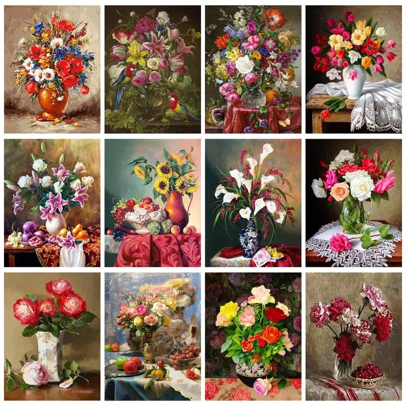 

RUOPOTY картина маслом по номерам Классическая Складная ваза Раскраска по номерам для взрослых Diy подарок домашние декорации акриловые краски ручной работы