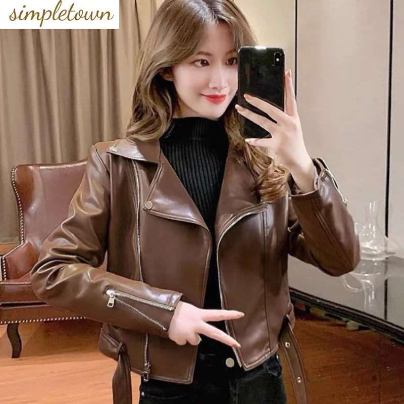 Leather Coat Women's Spring and Autumn 2023 New Motorcycle Wear Short Leather Jacket Retro Slim Women's Top KJ