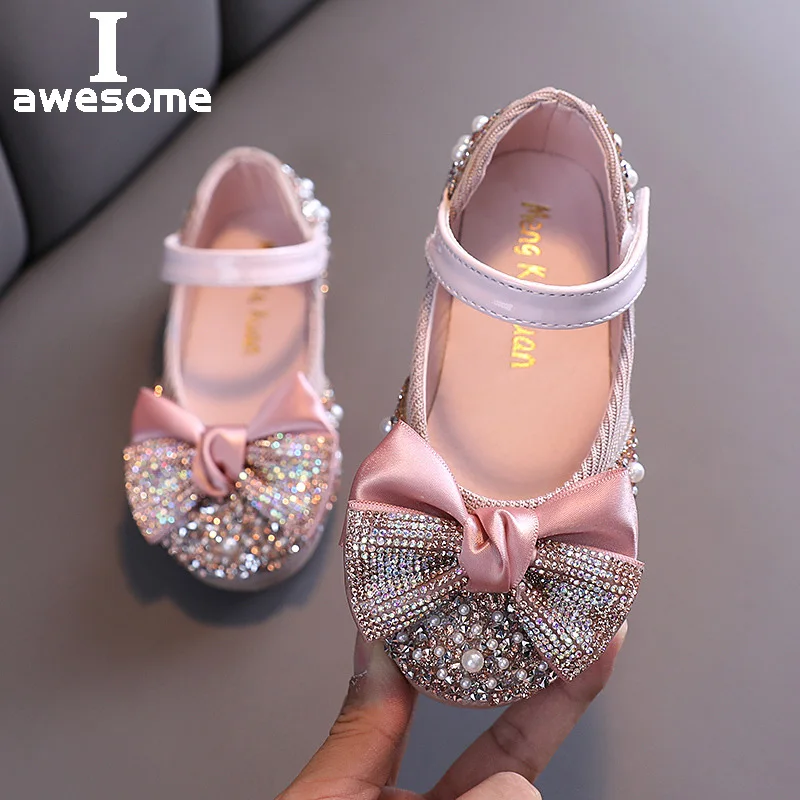 

Summer Party Children Leather Shoes Rhinestone Bow Princess Girls Party Dance Shoes Baby Student Flats Kids Performance Shoes