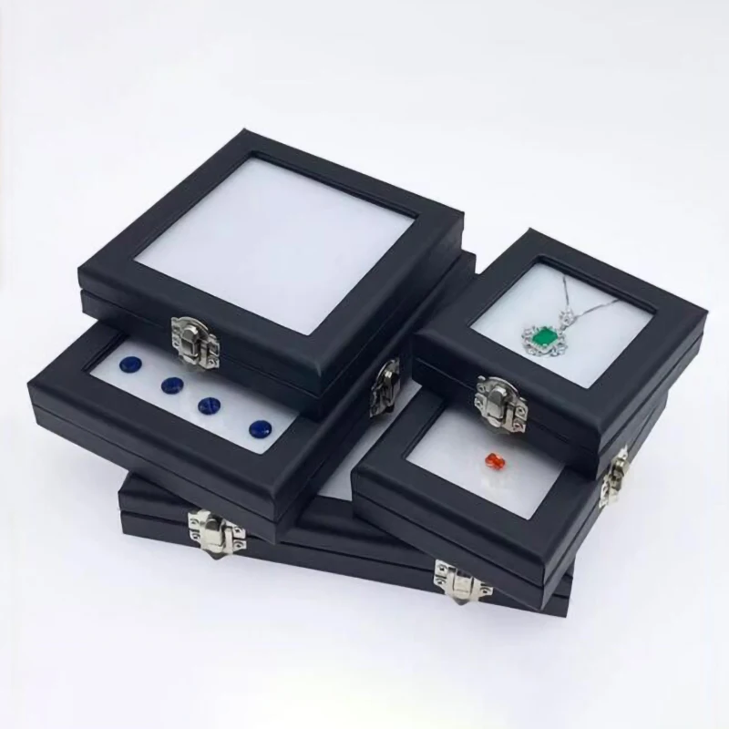 High Quality Diamond Display Box Leatherette Gemstone Storage Box Gem Display Case Stone Box Jewelry Holder Organizer