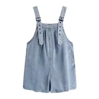 New Harem Jumpsuit Spaghetti Camis Pockets Denim Summer Shorts Loose Wide Leg Overall Jumpsuit Playsuits Pocket Bodysuits Women